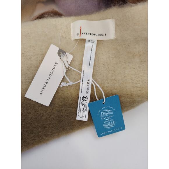 Anthropologie NEW Fuzzy Neutral Tones Blanket Scarf With Fringe 16"x84" - Picture 4 of 8